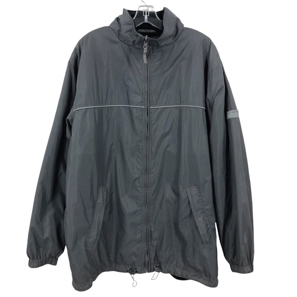 TCM Weather Gear Reversible Coat Fleece Lined Detachable Hood Zip Up Gray Mens L